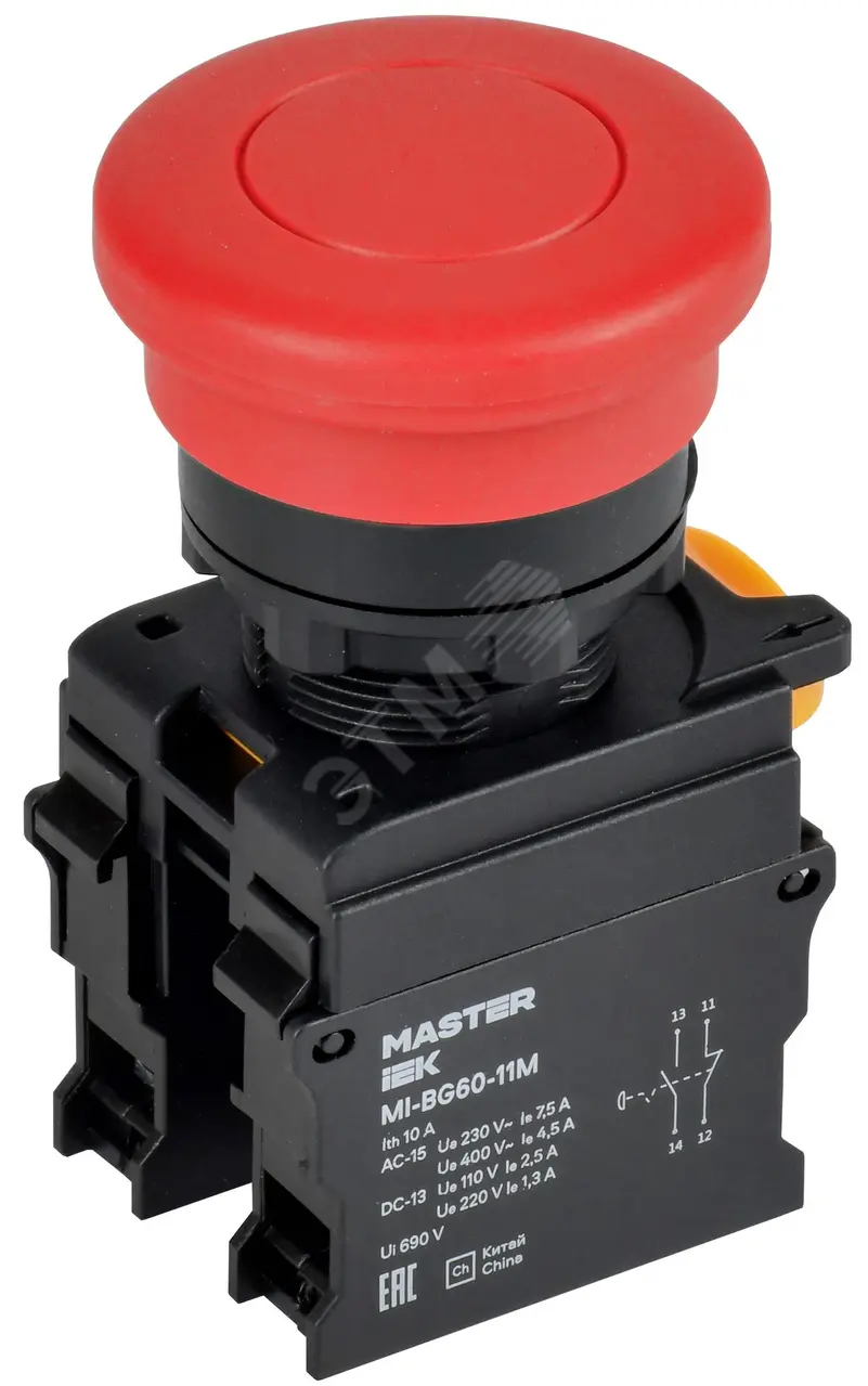 Кнопка "Грибок" с фиксацией d=22мм 1NO+1NC красная MASTER IEK MI-BG60-11M-3-21-K04