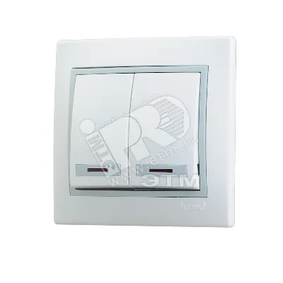 Выключатель 2-кл. СП Mira 10А IP20 с подсветкой с сер. вставкой бел. 701-0215-112