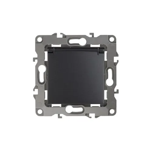 Розетка 1-м СП 2 12-2103-05 16А IP20 16AX 250В 2P+E Schuko защ. шторки с крышкой механизм антрацит Б0014697