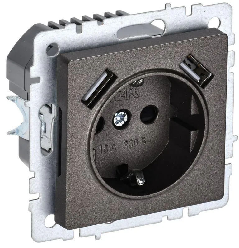 Розетка BRITE РЮш10-1-БрТБ 16А с USB A+A 2.1А с заземл. защ. шторки темн. бронза BR-R14-16-U21-D21-K45