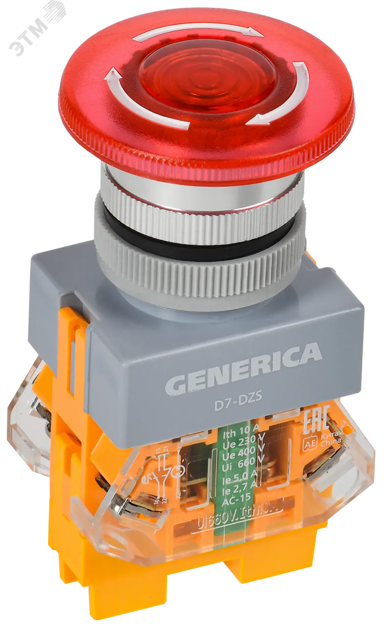 Кнопка D7-DZS Грибок d=22мм 1з+1р пов. с п/ф кр. GENERICA BBG50-11DZS-3-11-K04-G