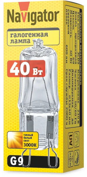 Лампа галогенная 94 215 JCD9 40Вт капсульная G9 3000К 230В clear 2000h 94215