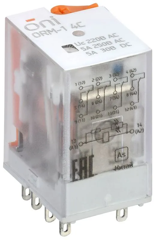 Реле интерфейсное ORM-1 4C 220В AC с LED и тест. кнопкой ORM-1-4C-AC220V-L-B
