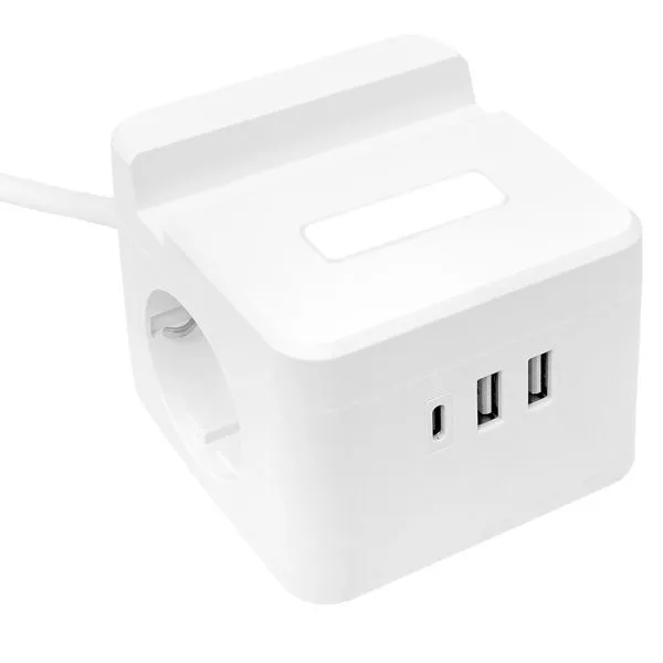 Удлинитель "Куб" 2х1.3м USB + 2Type C с быстрой зарядкой подставкой под телефон и ночником 1кв.мм UBA-CUB-2-FC