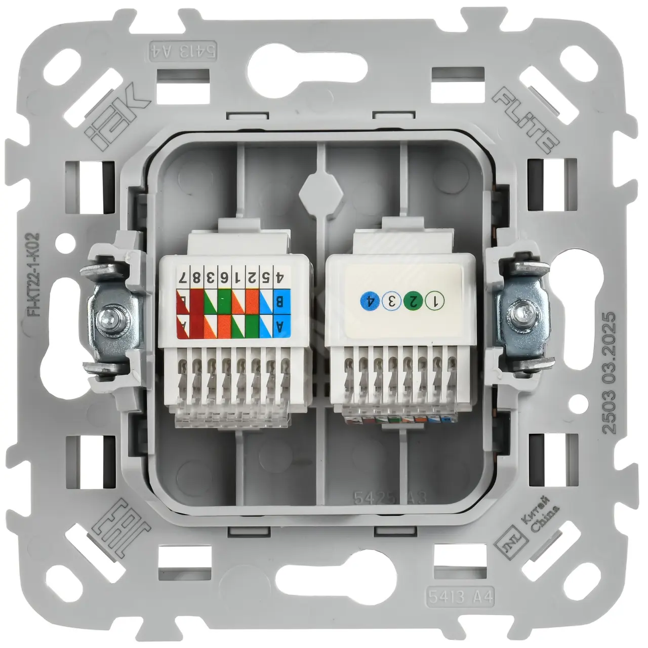 FLITE Розетка 2-местная RJ45/RJ11 категория 5Е/3 UTP РКТ5е/3-2-0-ФлЧ черный IEK FI-KT22-1-K02