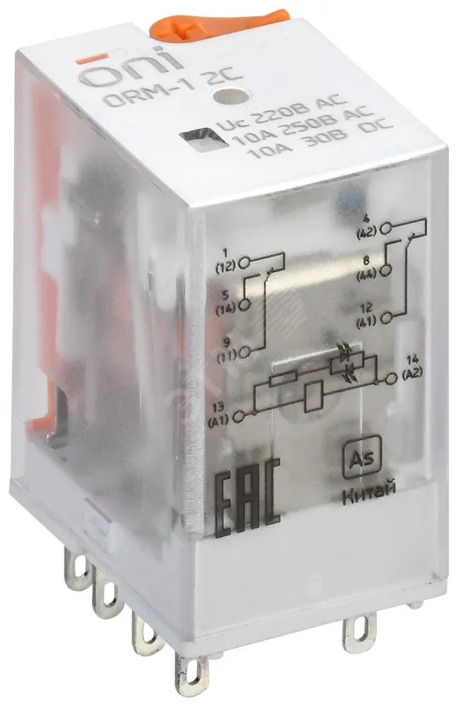 Реле интерфейсное ORM 2C 220В AC со светодиодом и тестовой кнопкой ORM-1-2C-AC220V-L-B