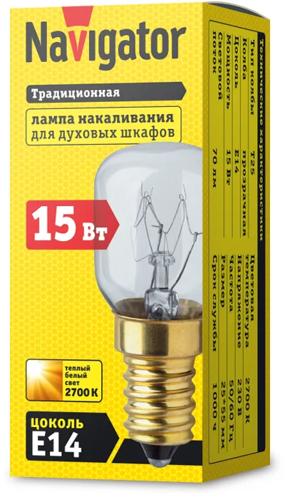 Лампа накаливания 61 207 NI-T25-15-230-E14-CL (для духовых шкафов) 61207