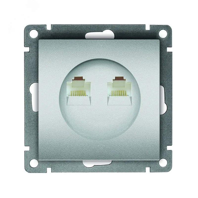 Розетка компьютерная двухместная UNIVersal серия Афина с/у, 1А, RJ45, серебро (еврослот), механизм A1086-S