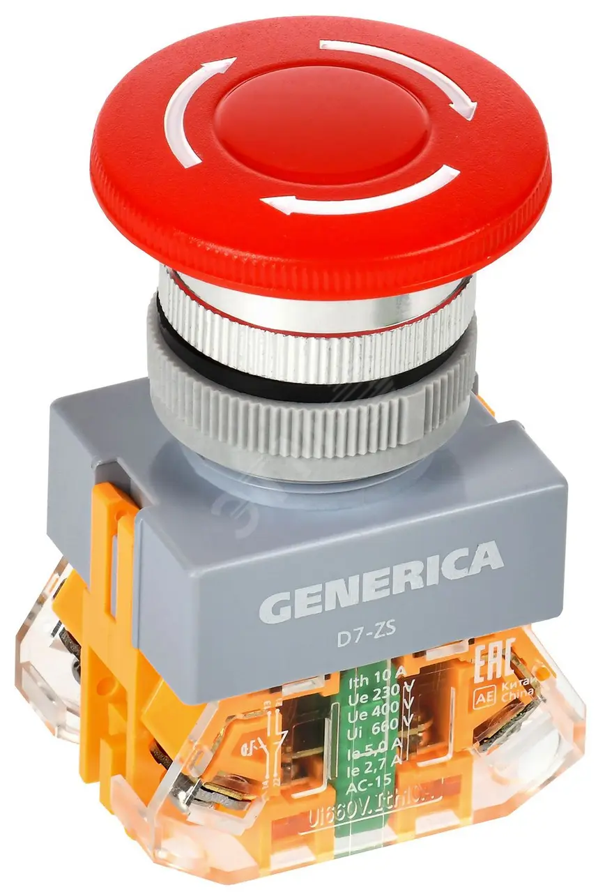 Кнопка D7-ZS Грибок d=22мм 1з+1р пов. с фикс. кр. GENERICA BBG50-11ZS-3-21-K04-G