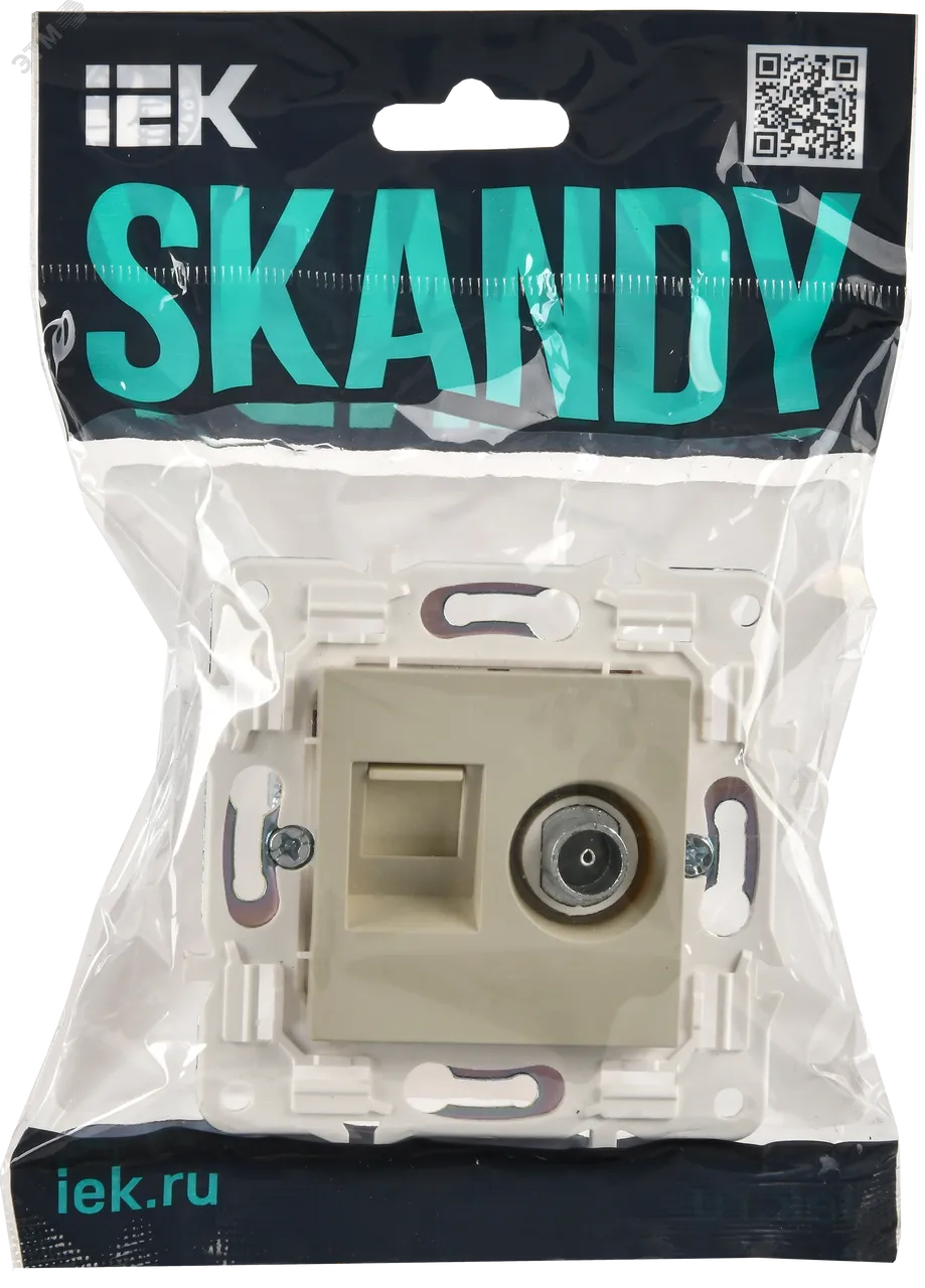 SKANDY Розетка двойная TV+RJ45 кат.5E SK-A14B бежевый IEK SK-AK20-1-K10