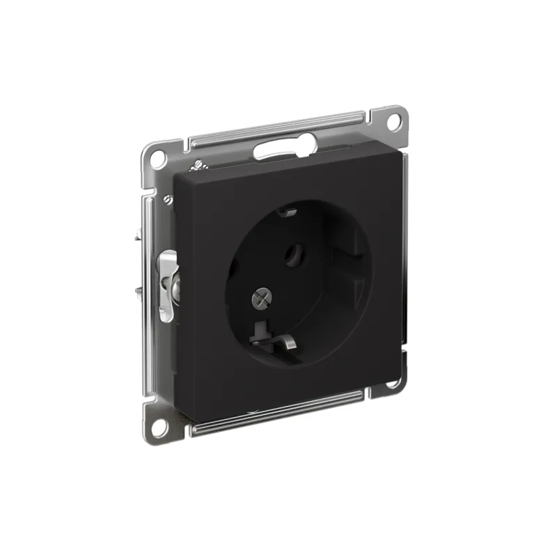 Розетка 1-м СП AtlasDesign 16А IP20 с заземл. механизм карбон SE ATN001043