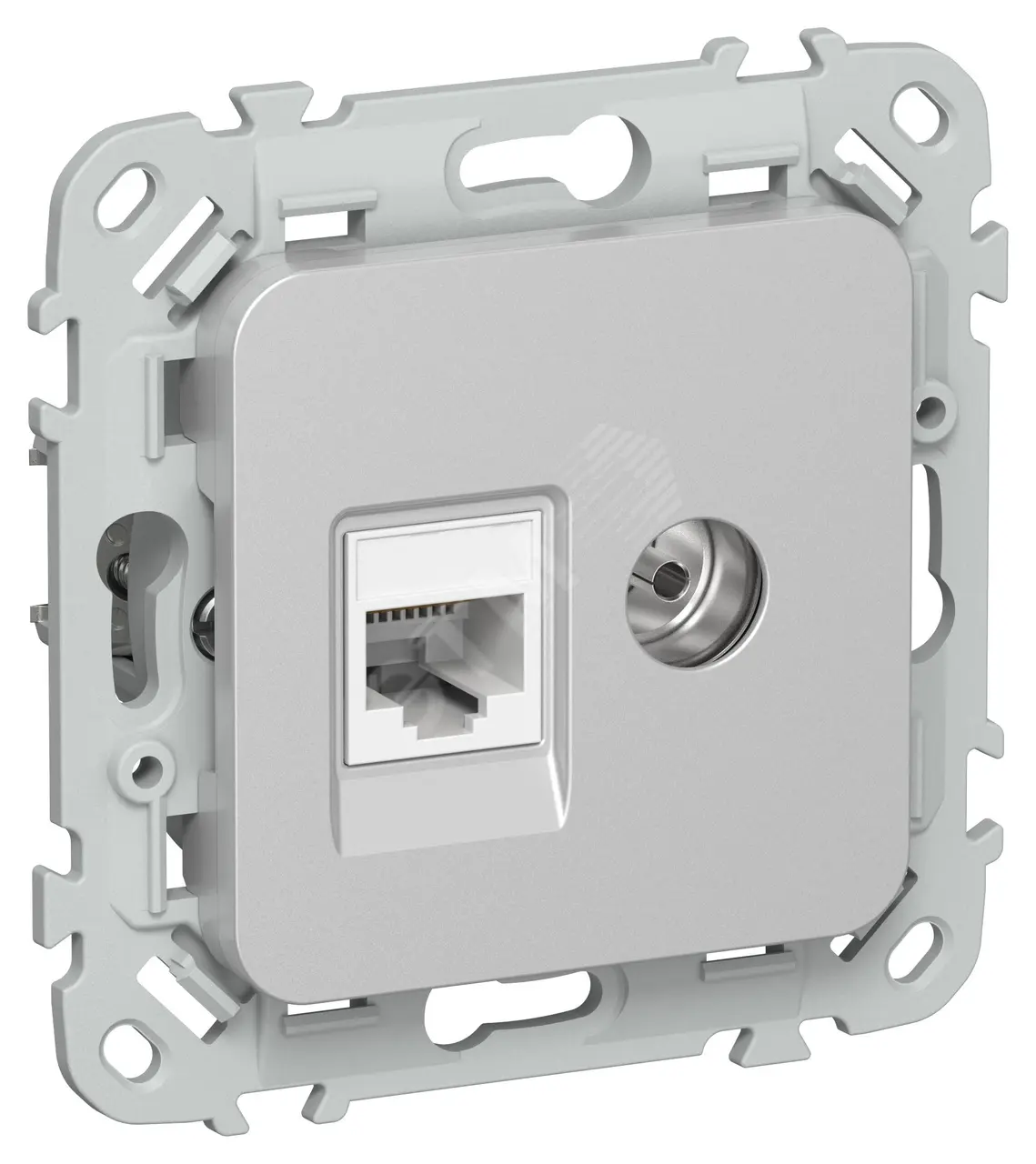 FLITE Розетка 2-местная RJ45/TV категория 5Е UTP РКТВ5е-2-0-ФлА алюминий IEK FI-AK22-1-K47