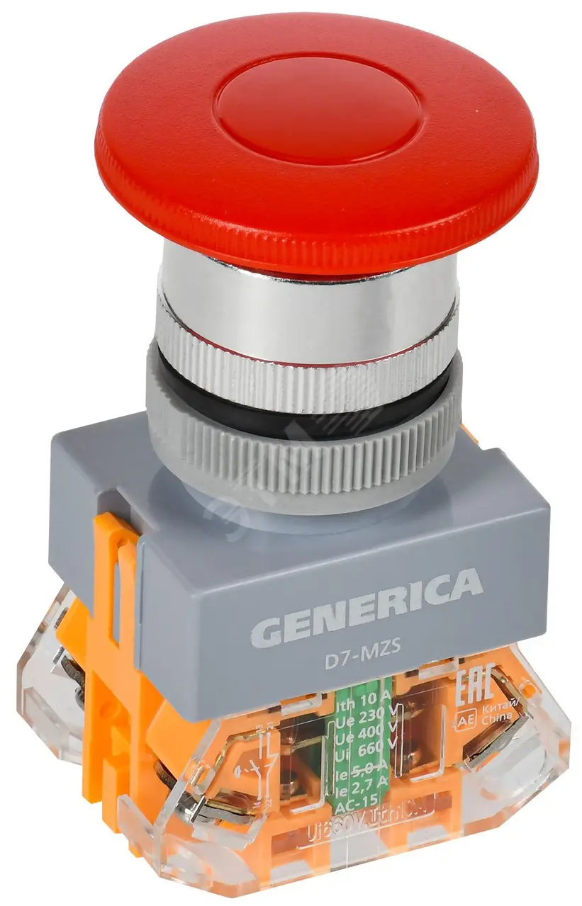 Кнопка D7-MZS Грибок d=22мм 1з+1р с фикс. кр. GENERICA BBG50-11MZS-3-21-K04-G