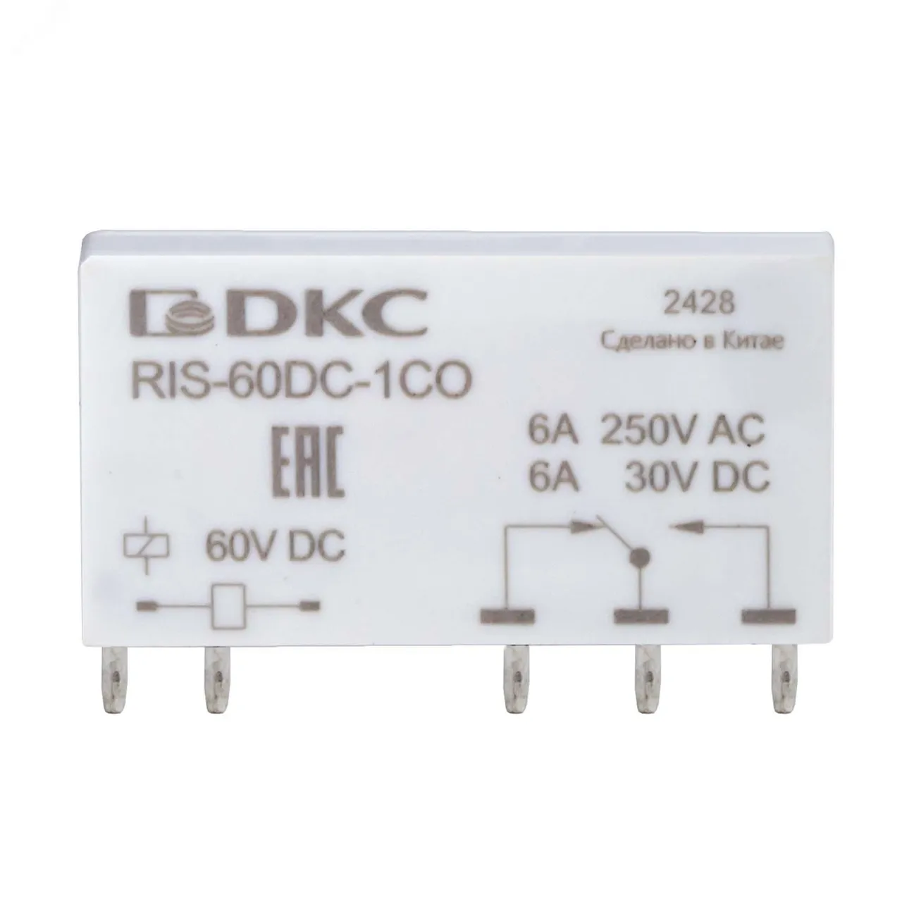 Реле миниатюрное ультратонкое, 1CO, ком. ток 6А, AgSnO2, напряжение 60V DC
