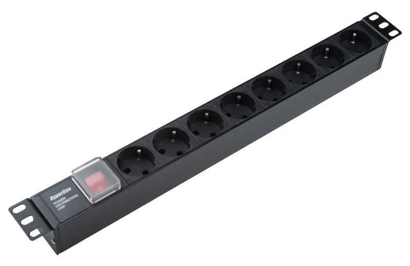 Блок розеток SHE19-8SH-S-IEC 19дюйм 250В 1U 10А 8 розеток Schuko с выкл. алюм. корпус разъем IEC 60320 C14 255002