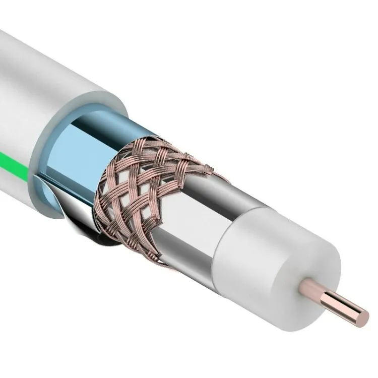 Кабель коаксиальный RG-6U, 75Ом, Cu/Al/Cu/Al, 90%, две фольги, 100м, INDOOR, белый