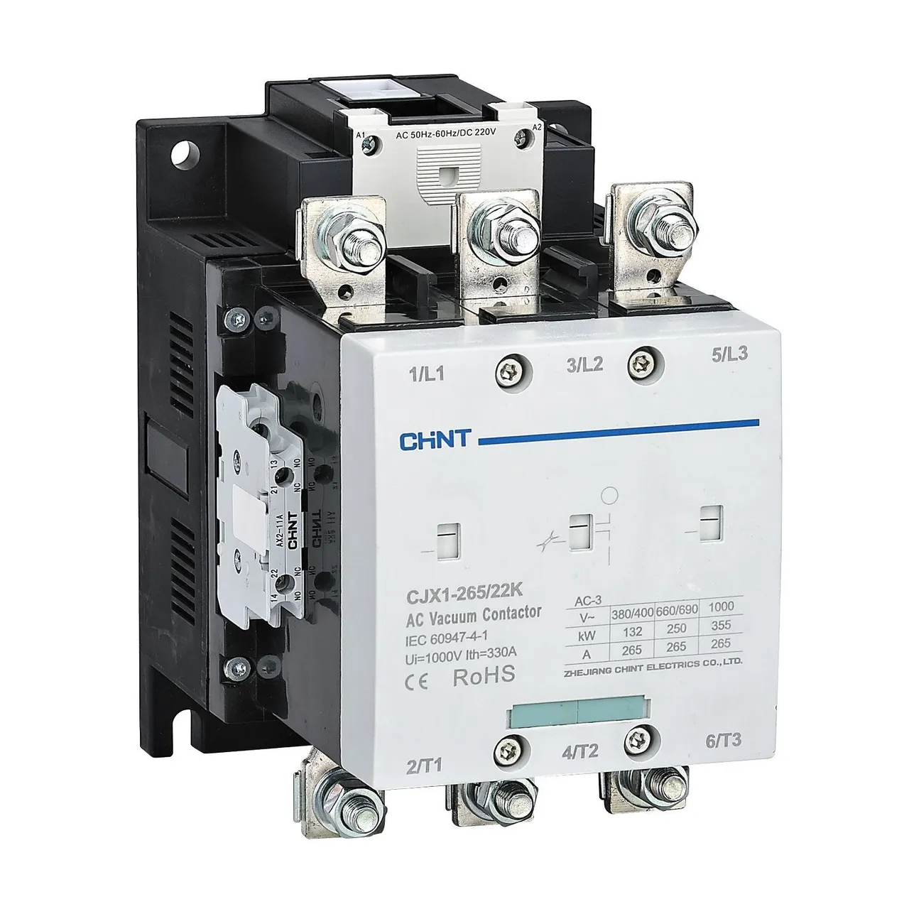 Контактор вакуумный CJX1-265/22K 265А(АС3) 2НО+2НЗ AC/DC 220В 50/60Гц 275706