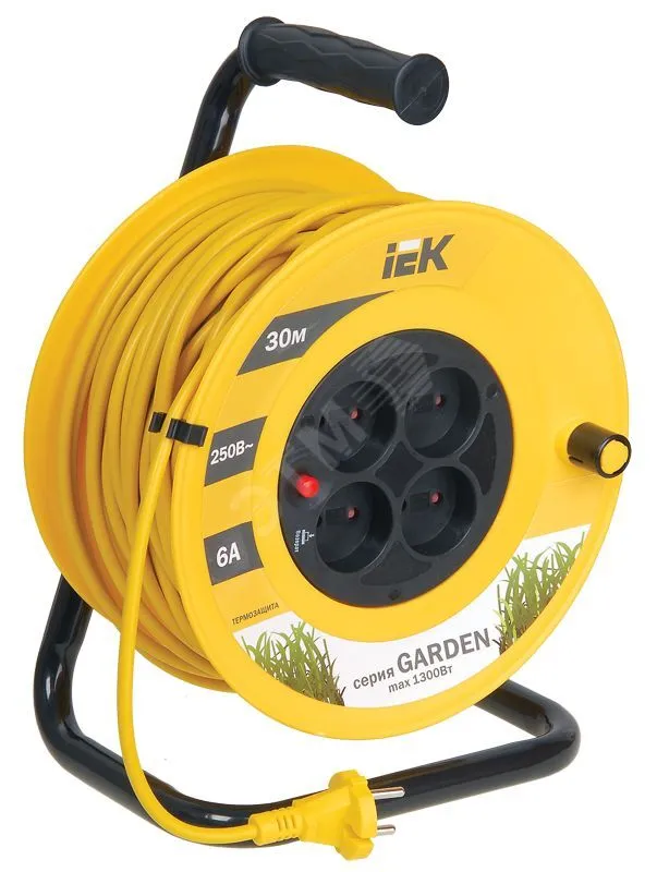Удлинитель на катушке 4х30м без заземл. 6А IP20 Garden УК30 2х0.75 термозащита WKP23-06-04-30
