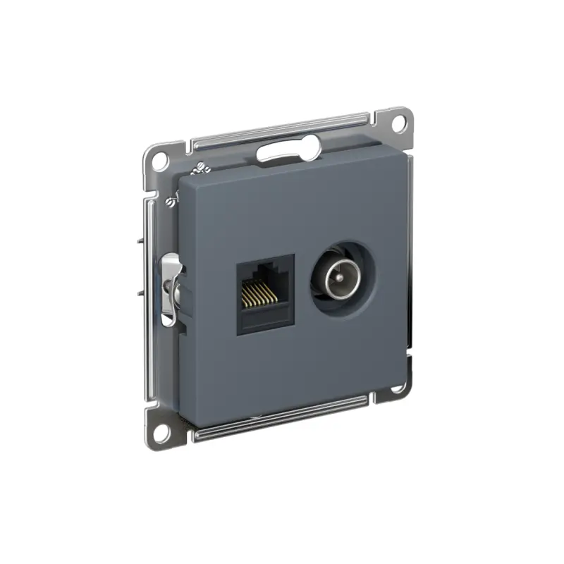 Розетка ATLASDESIGN двойная компьютерная+ТВ RJ45+TV категория 5E механизм грифель ATN000789