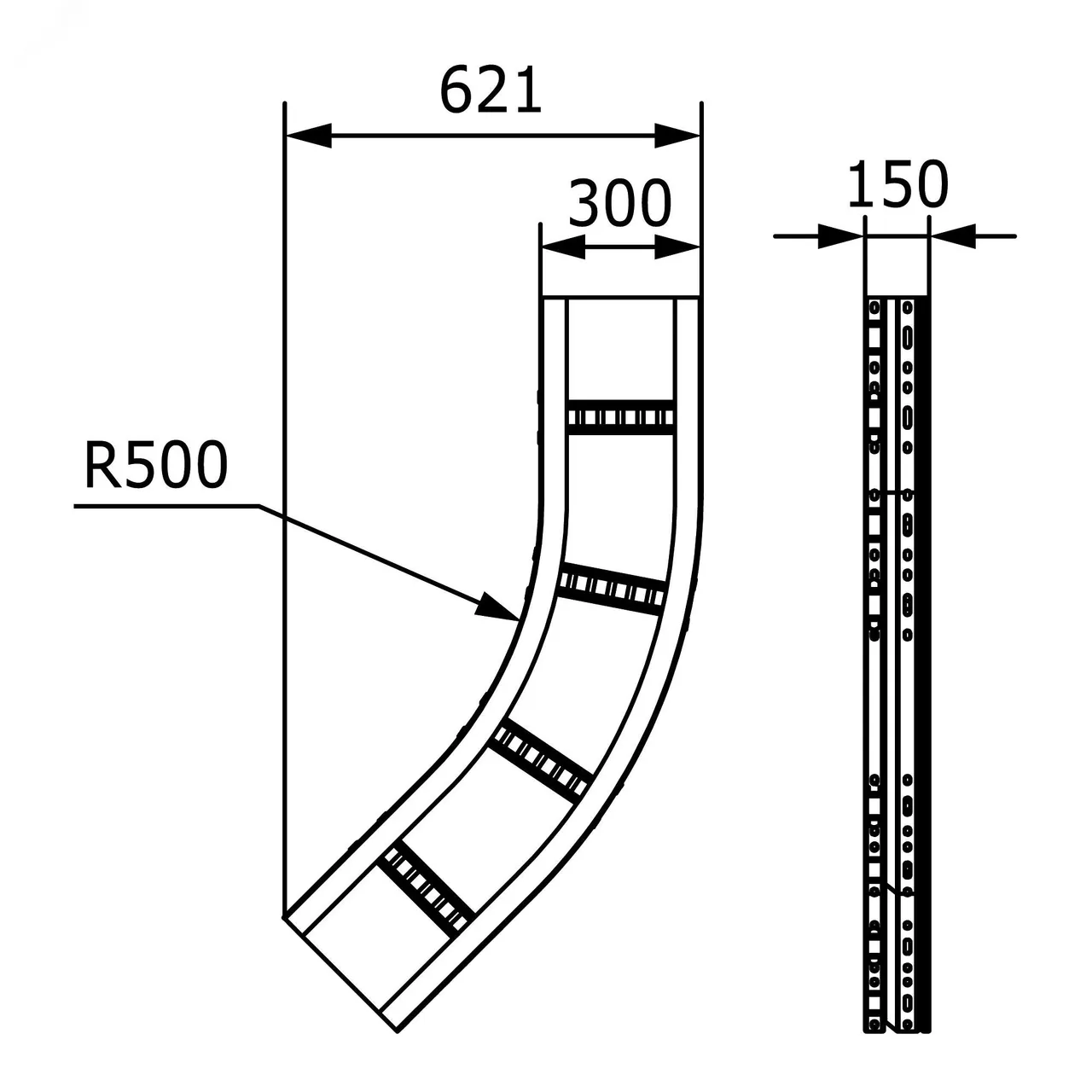 Угол листовой 45 градусов 150x300 R=660мм горячеоцинкованный USC653HDZ