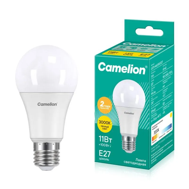 Лампа светодиодная LED11-A60/830/E27 11Вт грушевидная матовая 3000К тепл. бел. E27 915лм 170-265В 12035
