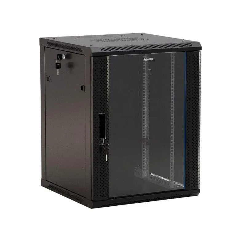 Шкаф настенный TWB-0945-GP-RAL9004 19дюйм 9U 500х600х450мм стеклян. дверь с перфорацией по бокам ручка с замком черн. (RAL 9004) (разобранный) 392629