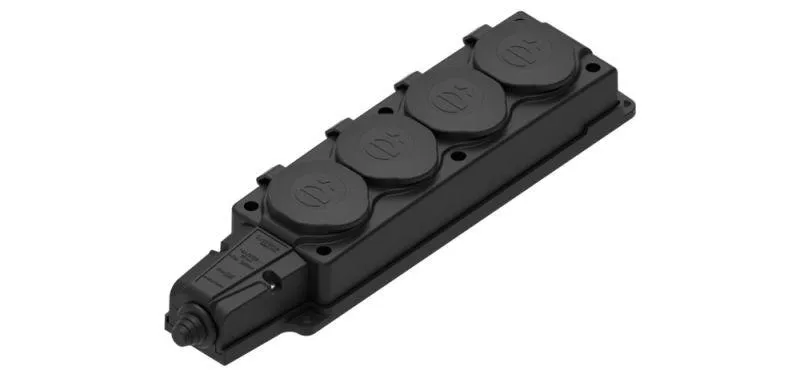 Колодка MultiSet 4х розетка 2К+З 16А/250В IP44 каучуковая черн. SE MST4104BK