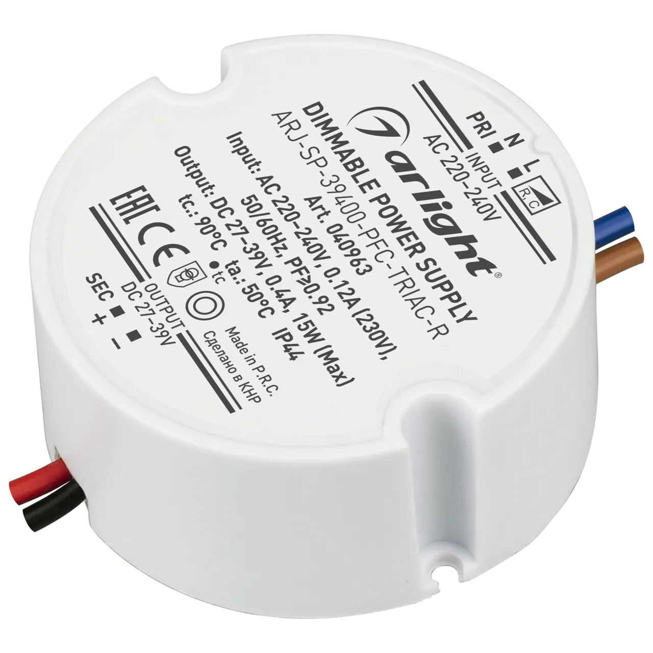 Блок питания ARJ-SP-39400-PFC-TRIAC-R (15W, 27-39V, 400mA) 040963