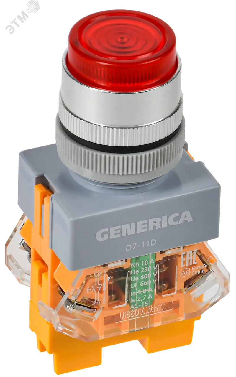Кнопка D7-11D d=22мм 1з+1р с подсв. кр. GENERICA BBT50-11D-3-12-K04-G