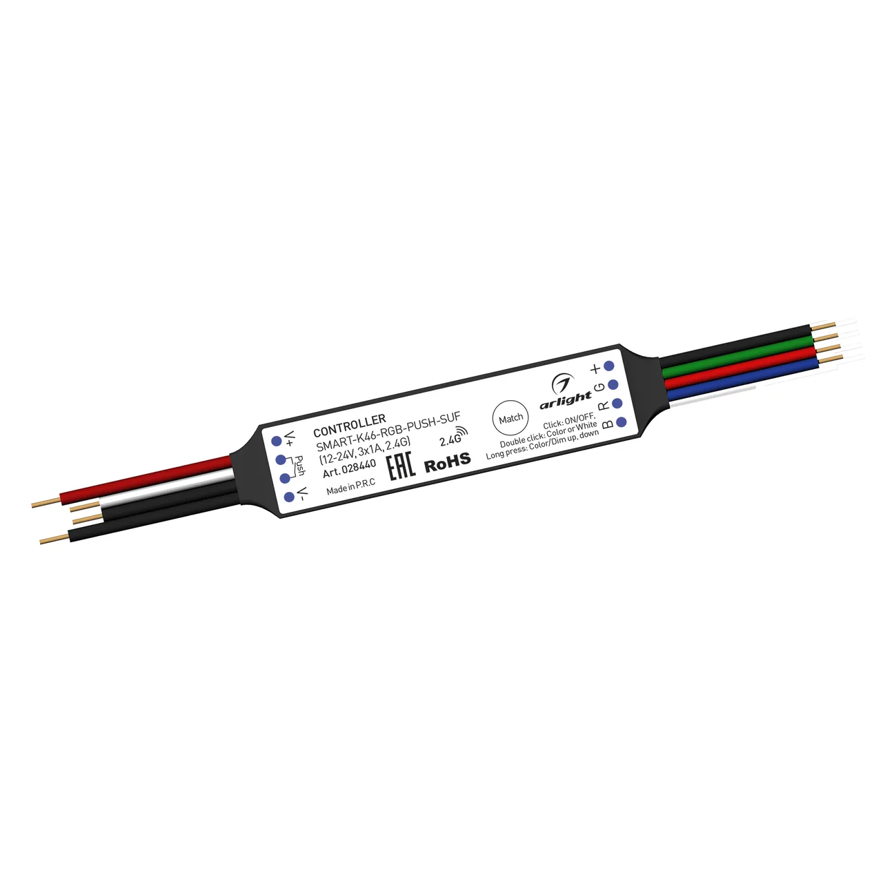 Контроллер SMART-K46-RGB-PUSH-SUF (12-24V, 3x1A, 2.4G) 028440