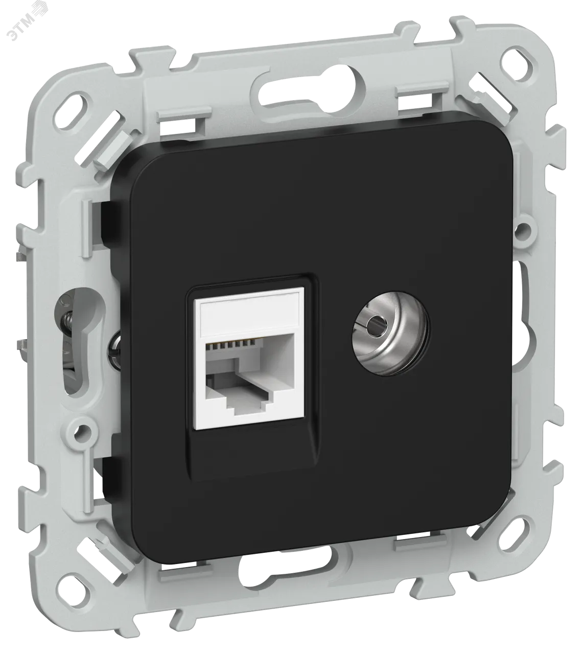 FLITE Розетка 2-местная RJ45/TV категория 5Е UTP РКТВ5е-2-0-ФлЧ черный IEK FI-AK22-1-K02