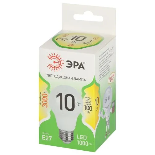 Лампа светодиодная LED 10 Вт 1000Лм 3000К груша теплый E27 220-240В LED A60-10W-830-E27 Green Line Б0067118