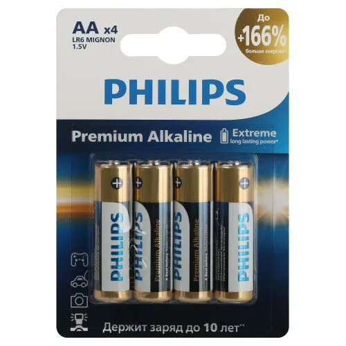 Элемент питания алкалиновый AA/LR6 1.5В Premium (блист. 4шт) Philips Б0062753