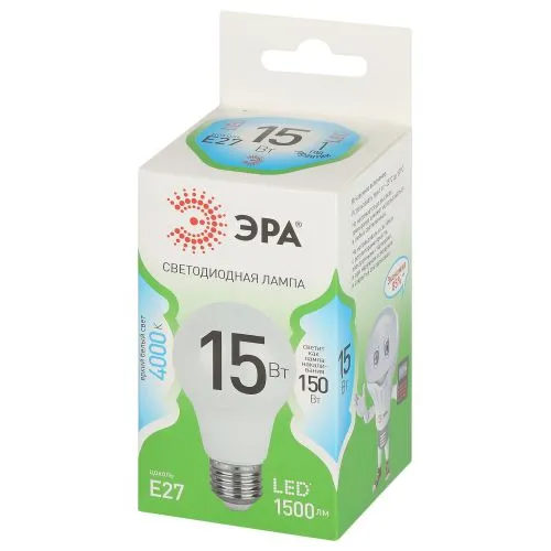 Лампа светодиодная LED 15 Вт 1500Лм 4000К груша нейтральный E27 220-240В LED A60-15W-840-E27 Green Line Б0067128