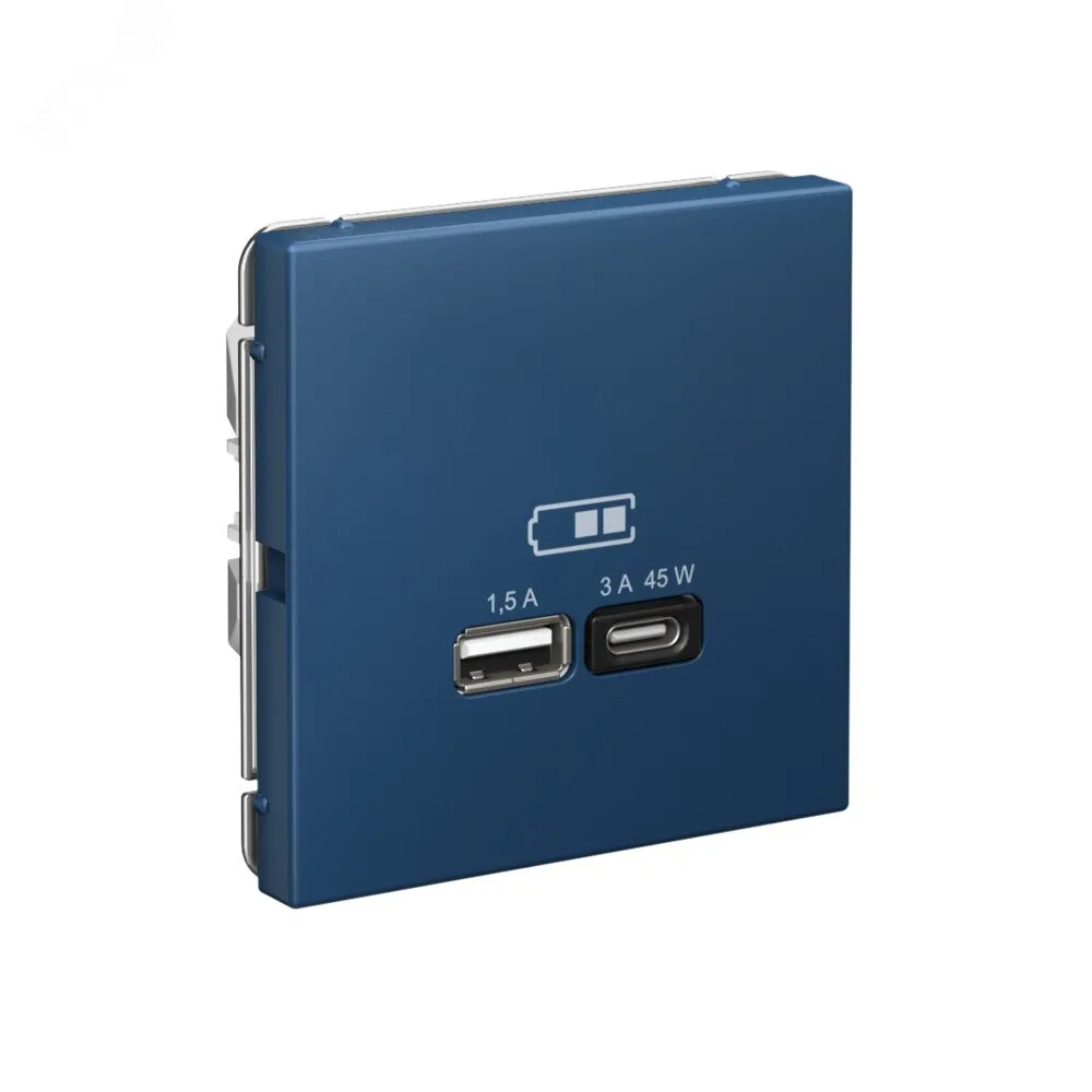 ARTGALLERY USB розетка A + тип-C 45Вт высокоскор.заряд. QC, PD, механизм, аквамарин GAL001129