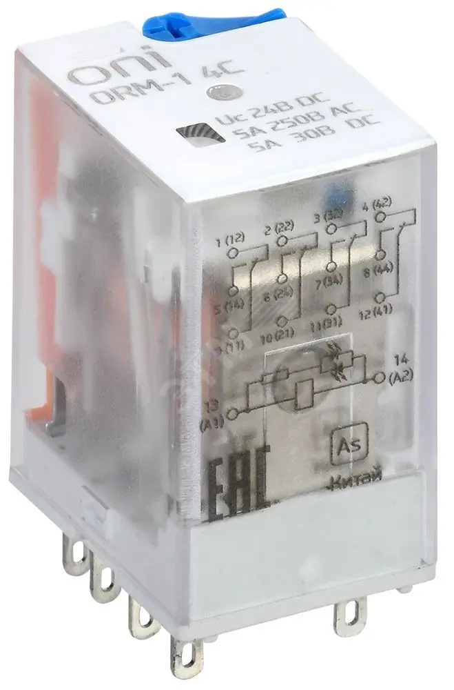 Реле интерфейсное ORM 4C 24В DC со светодиодом и тестовой кнопкой ORM-1-4C-DC24V-L-B