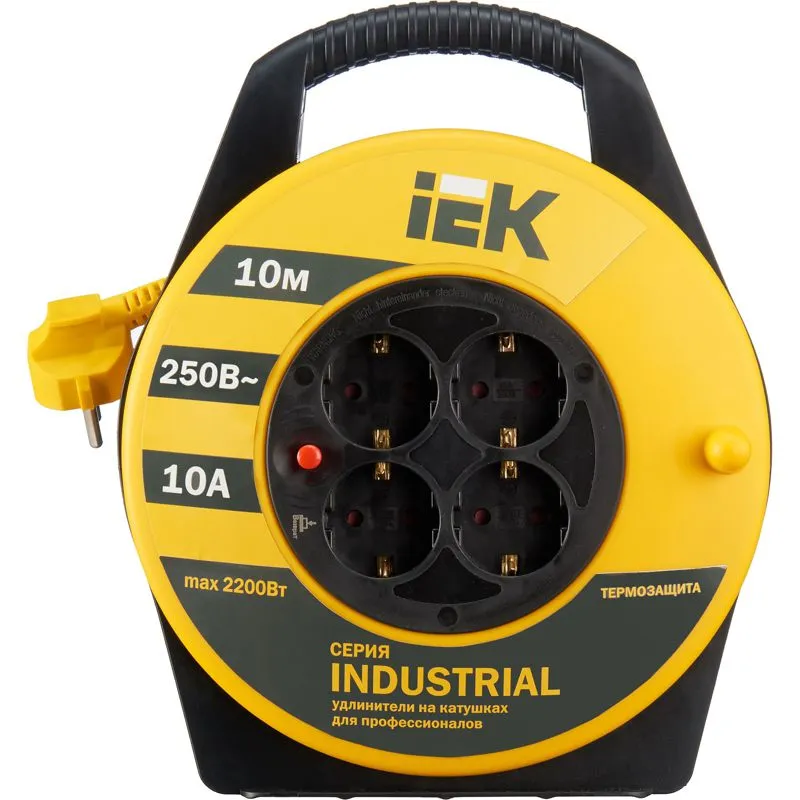 Удлинитель на катушке 4х10м с заземл. 10А IP20 Industrial УК10 3х1 термозащита WKP14-10-04-10