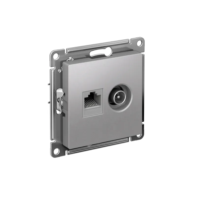Розетка компьютерная + телевизионная 2-м AtlasDesign RJ45 кат.5E + TV механизм алюм. SE ATN000389