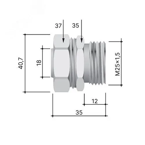 Муфта металлорукав-коробка DN 20,М25х1,5 наружная резьба 6014-25A
