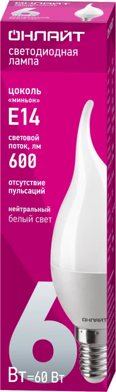 Лампа светодиодная 71 621 OLL-FC37-6-230-4K-E14-FR 6Вт свеча на ветру 4000К нейтр. бел. E14 470лм 220-240В 71621