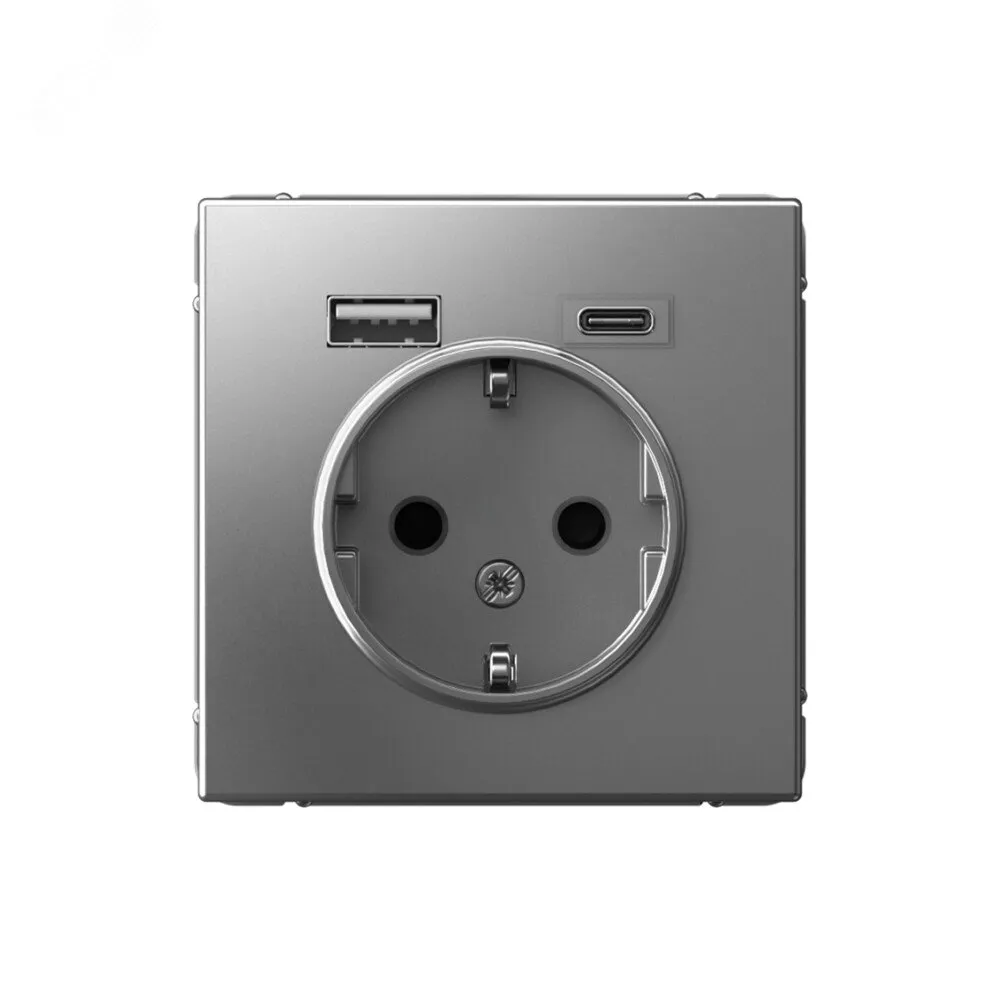 ARTGALLERY розетка 16А с 2 USB A+C, 5В/2,4А/3,0А, 2х5В/1,5А, механизм, сталь GAL000932