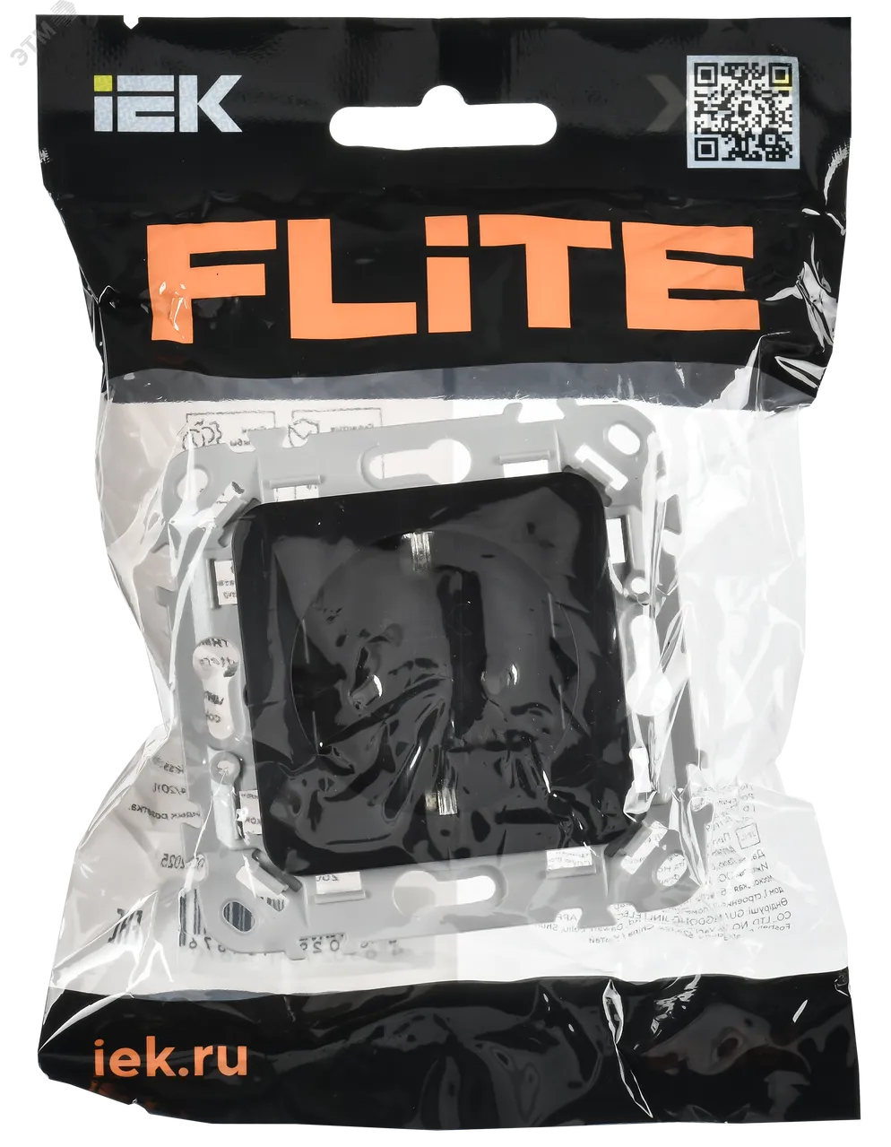 FLITE Розетка с заземлением без защитных шторок безвинтовое крепление 16А РС11-1-ФлЧ черный IEK FI-R11-16-1-K02