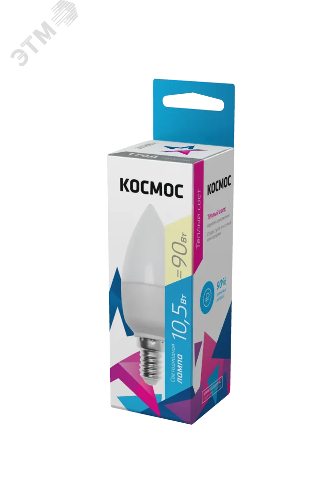 Лампа светодиодная 10.5Вт свеча 3000К тепл. бел. E14 220В КОСМОС LkecLED10.5wCNE1430