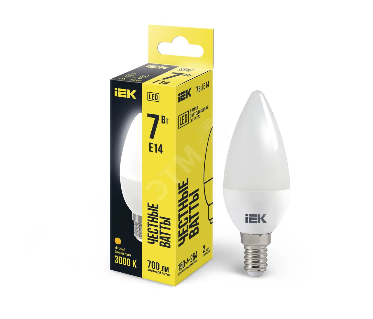 Лампа светодиодная ECO C35 7Вт свеча 3000К E14 230В LLE-C35-7-230-30-E14