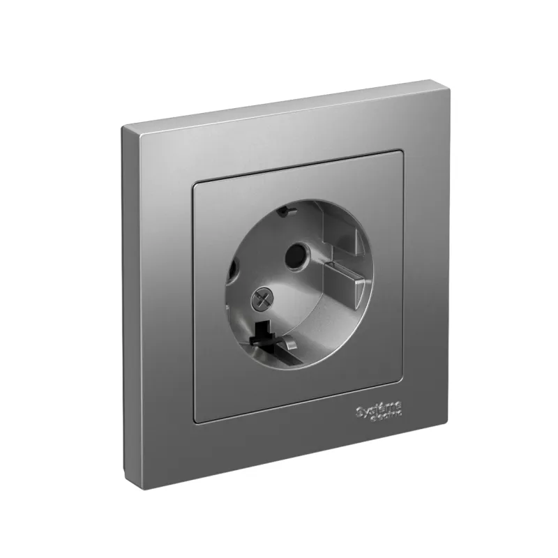 Розетка 1-м СП AtlasDesign 16А IP20 с заземл. защ. шторки в сборе сталь SE ATN000944