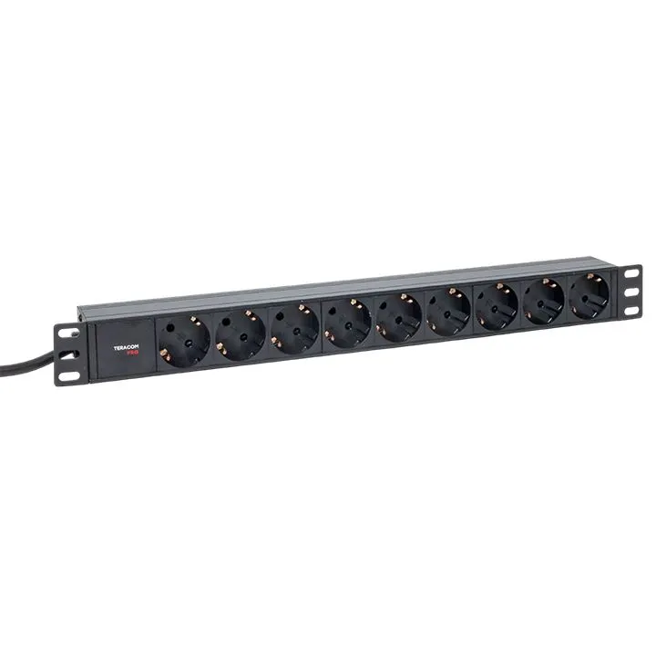 Блок розеток PDU TERACOM PRO 19" 1U 16А/250В 9 розеток Schuko шнур питания длиной 2 метра сечение 3x1,5 мм2 вилка Schuko корпус алюминий черный TRP-HPD-16A-9SH-2MSH