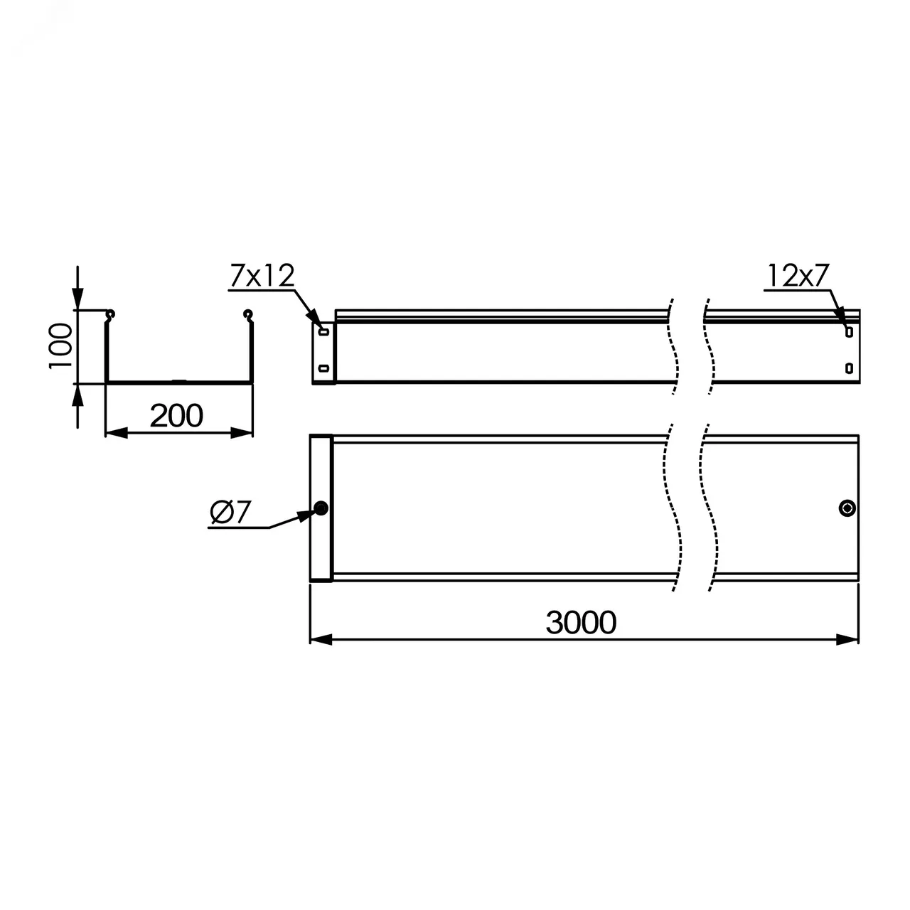 Лоток 200х100 L=3000мм толщина 1.2мм 3510312
