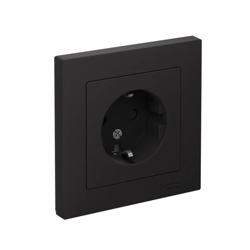 Розетка 1-м СП AtlasDesign 16А IP20 с заземл. защ. шторки в сборе карбон SE ATN001044