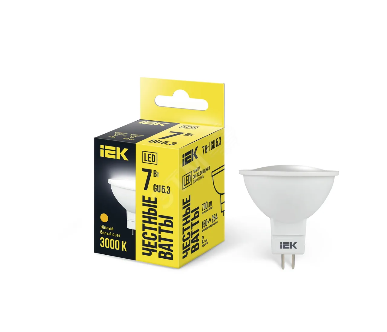 Лампа светодиодная Eco MR16 7Вт 3000К тепл. бел. GU5.3 630лм 230-240В LLE-MR16-7-230-30-GU5