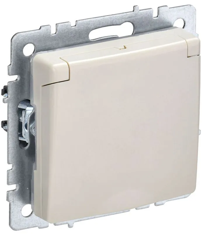 Розетка BRITE РСбш10-3-44-БрКр 16А IP44 с заземл. защ. шторки с крышкой беж. BR-R16-16-44-K10